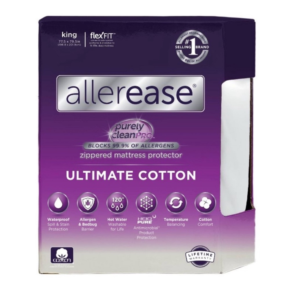 New AllerEase Ultimate Cotton Zippered Mattress Protector - King